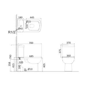 Унитаз-компакт Creo Ceramique Tours TO1002BN+TO1003N+TO1001N